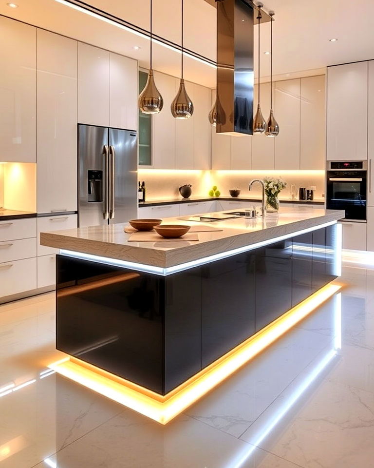 modern illuminated base island - 20 Luxury Kitchen Island Ideas