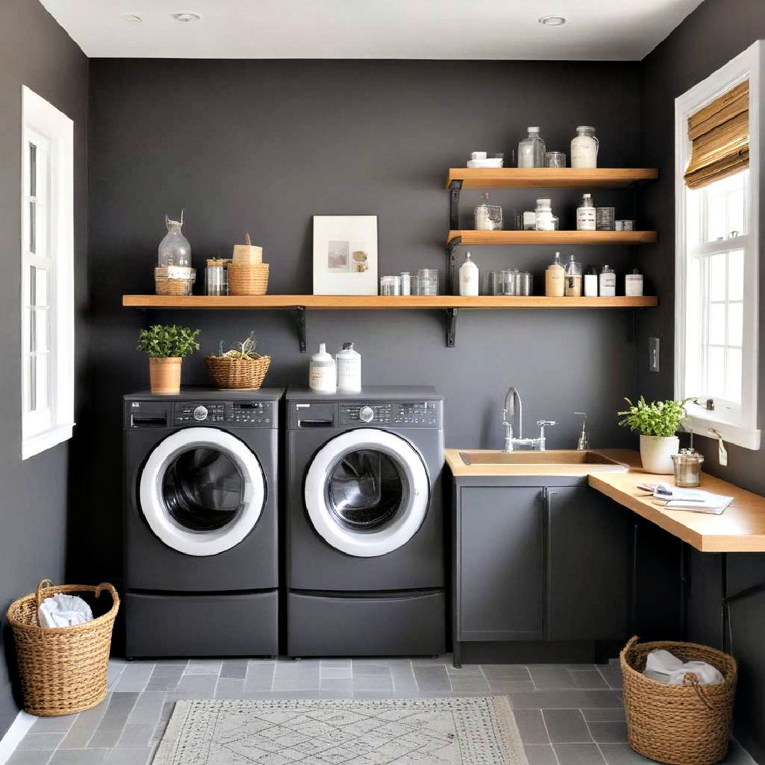 modern industrial charcoal - 25 Laundry Room Paint Ideas