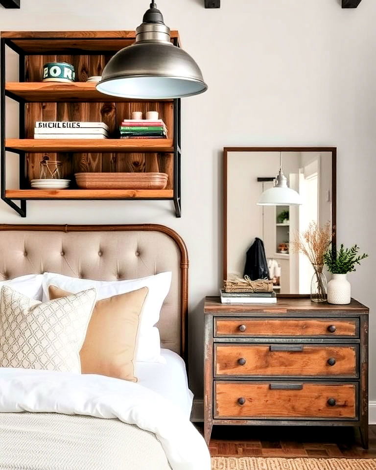 modern industrial chic accents - 20 Magnolia Bedroom Ideas