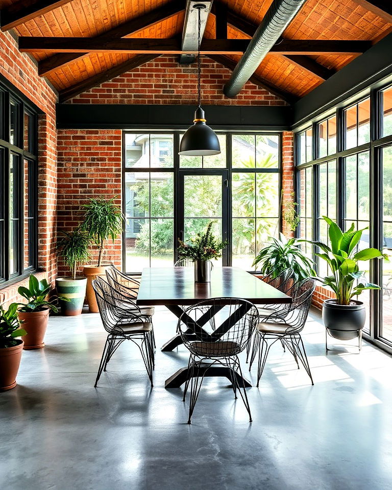 modern industrial design elements - 25 Sunroom Dining Room Ideas