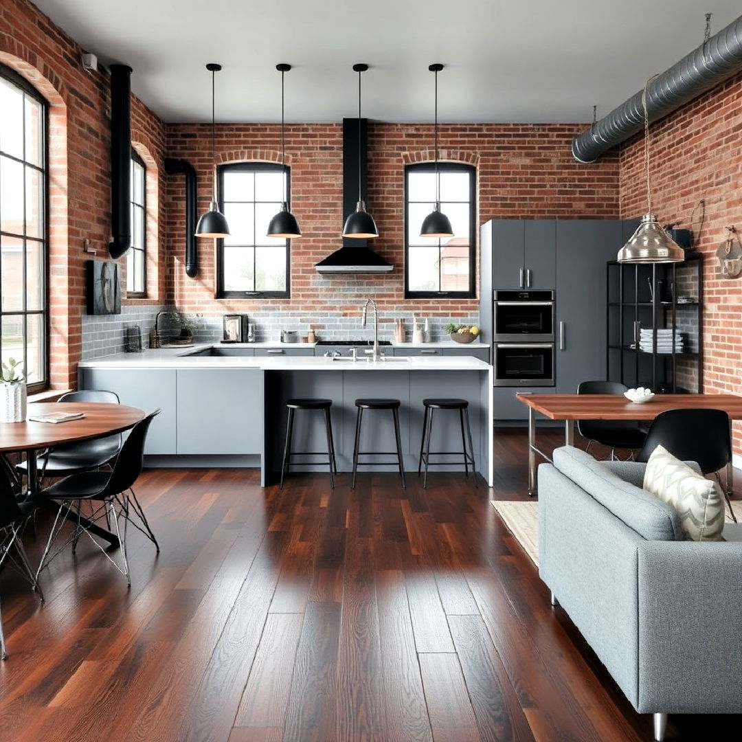 modern industrial design kitchen - 25 Kitchen With Dark Wood Floors