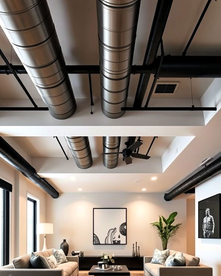 modern industrial style metal ducts - 25 Exposed Basement Ceiling Ideas