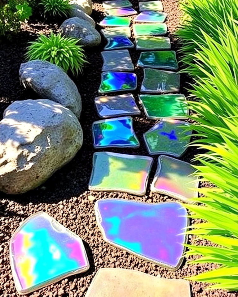 modern iridescent glass stepping stones - 30 Stepping Stone Walkway Ideas
