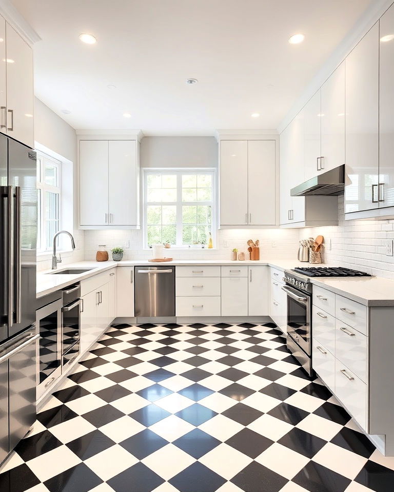 modern kitchen with checkered floors - 25 Kitchens With Checkered Floors