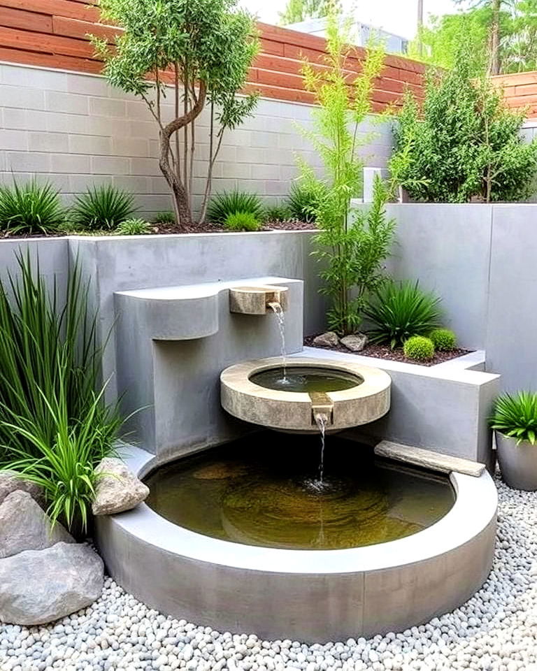 modern landscaping with concrete water feature - 25 Concrete Landscaping Ideas