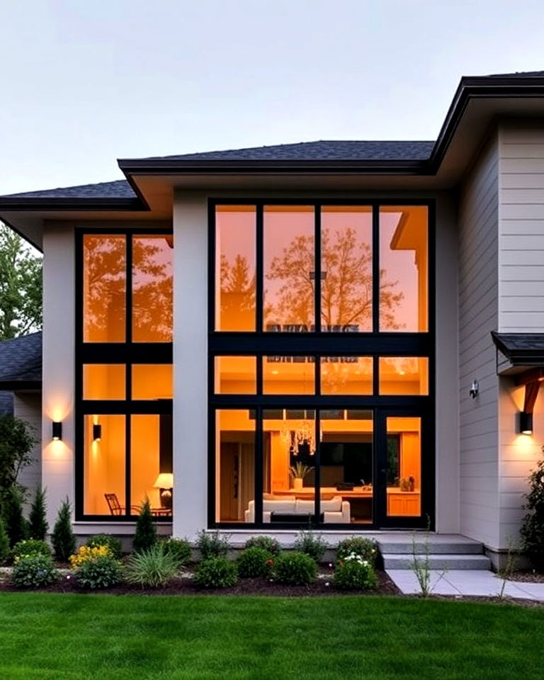modern large windows with framing - 30 Transitional Home Exterior Ideas