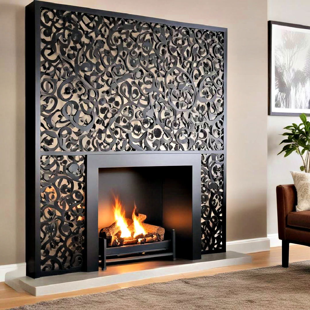 modern laser cut metal fireplace design - 40 Modern Fireplace Ideas