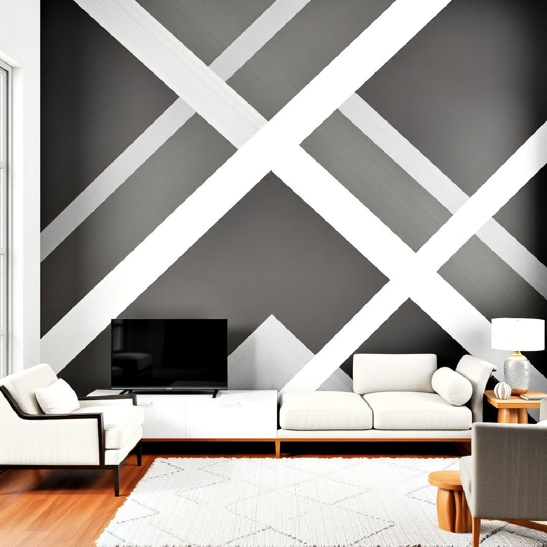 modern living space with angular line work - 25 Geometric Accent Wall Ideas