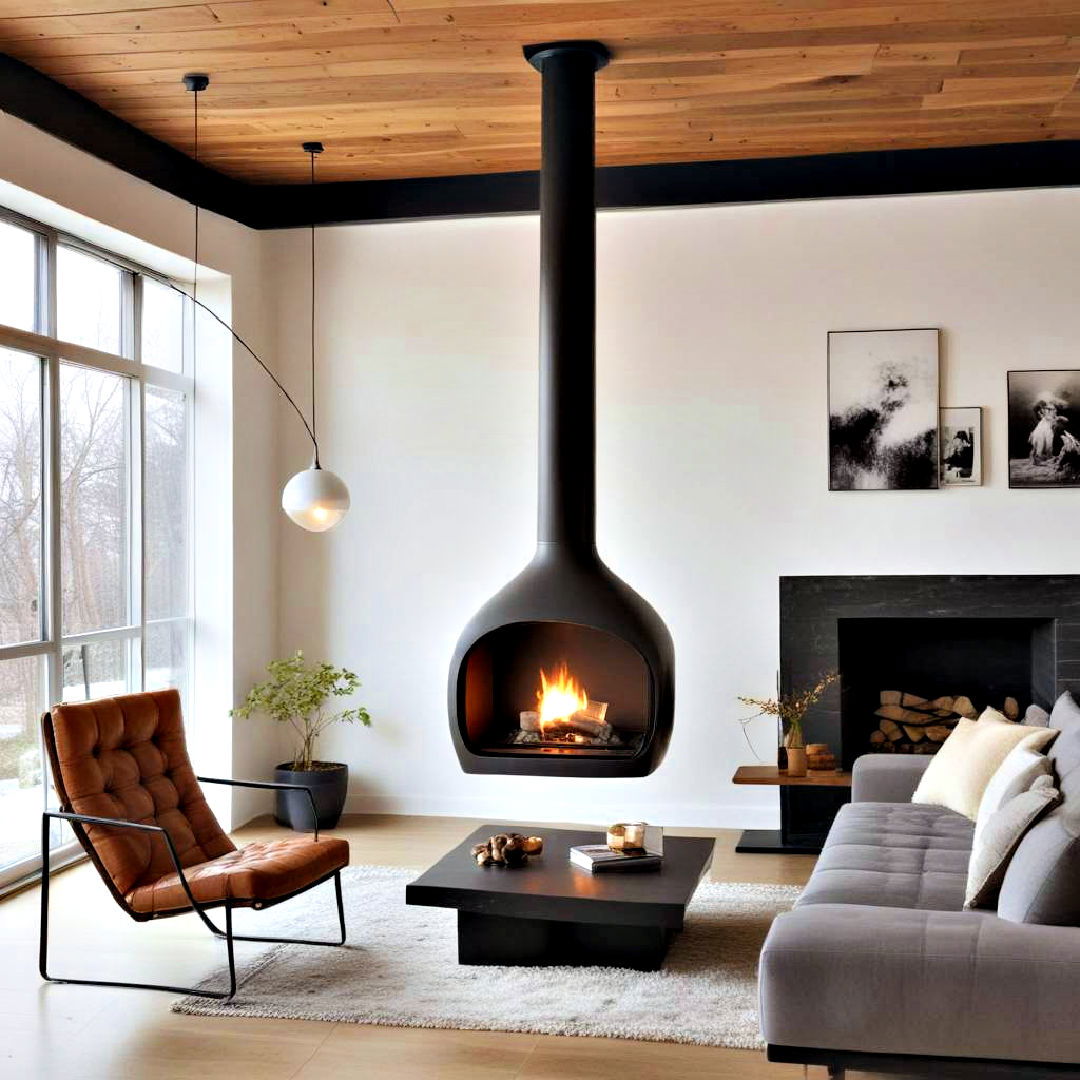 modern loft style hanging fireplace - 40 Modern Fireplace Ideas