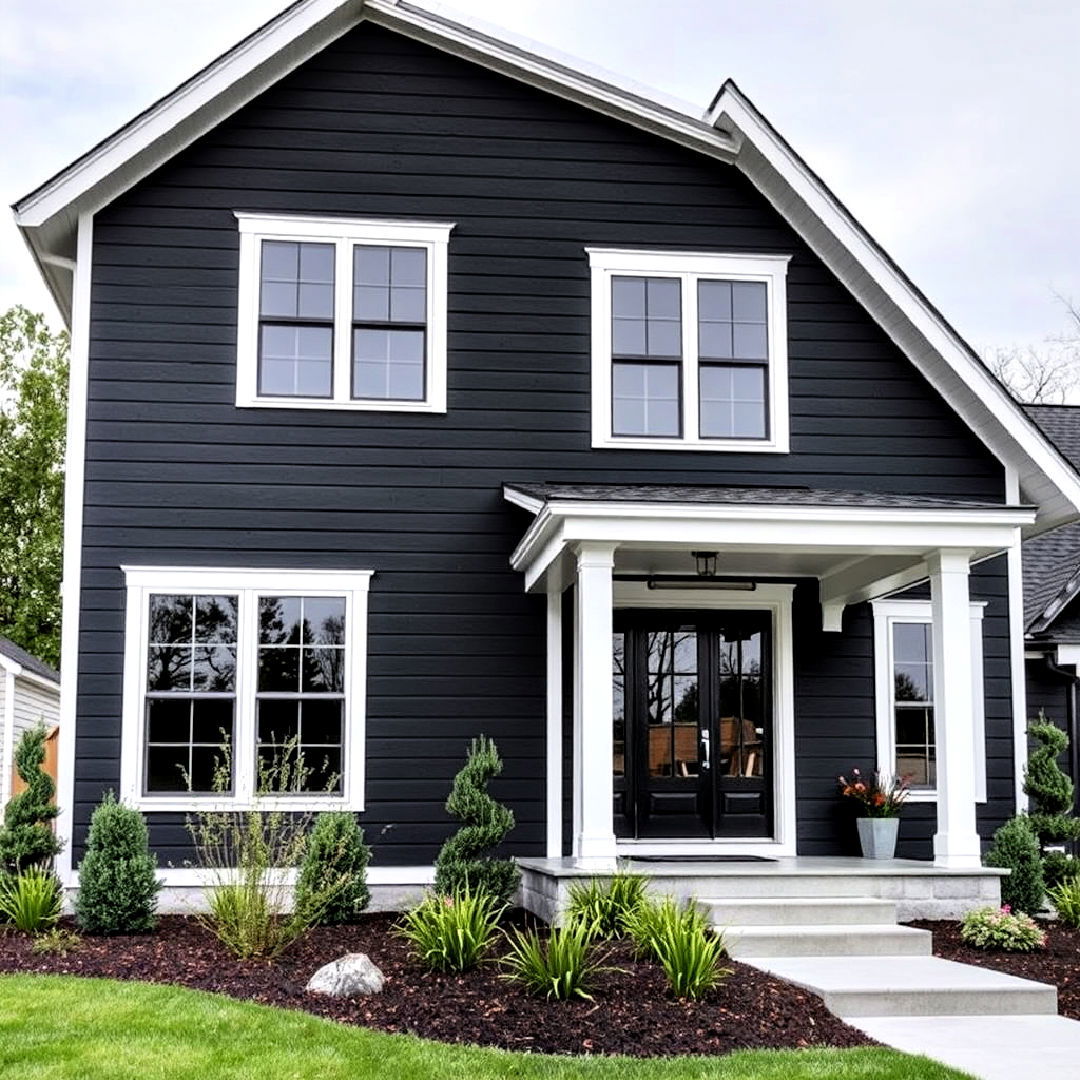 modern look black and gray combination - 40 Black Modern Farmhouse Exterior Design Ideas