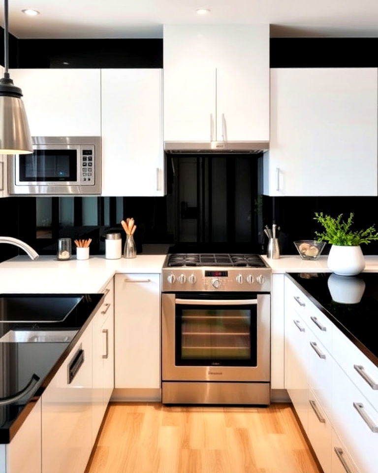 modern look black glass backsplash - 30 Kitchen With Black Backsplash
