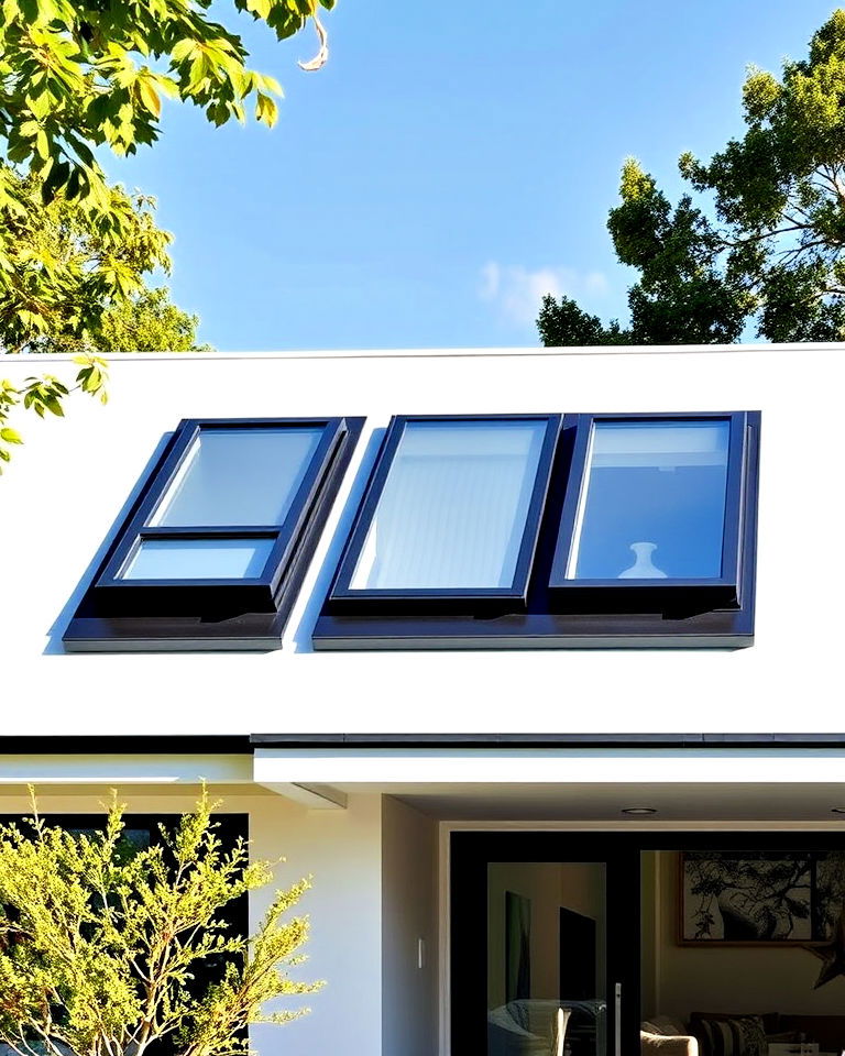 modern look black trim on skylights - 30 Single Story White House Black Trim