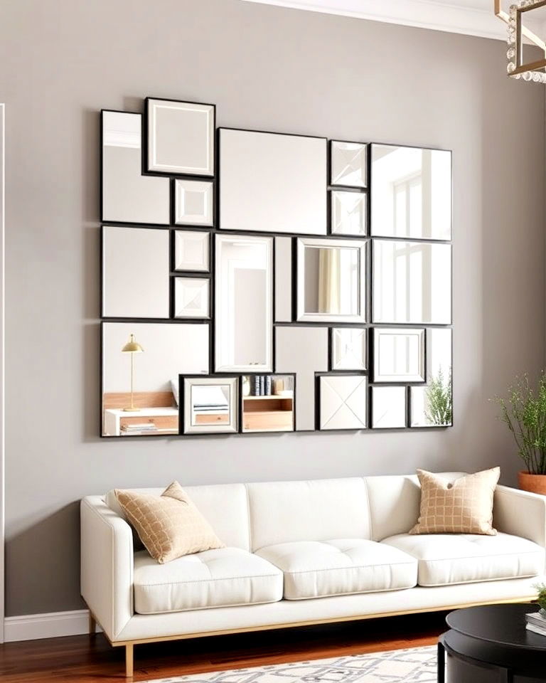 modern look geometric shapes - 20 Mirror Collage Wall Ideas