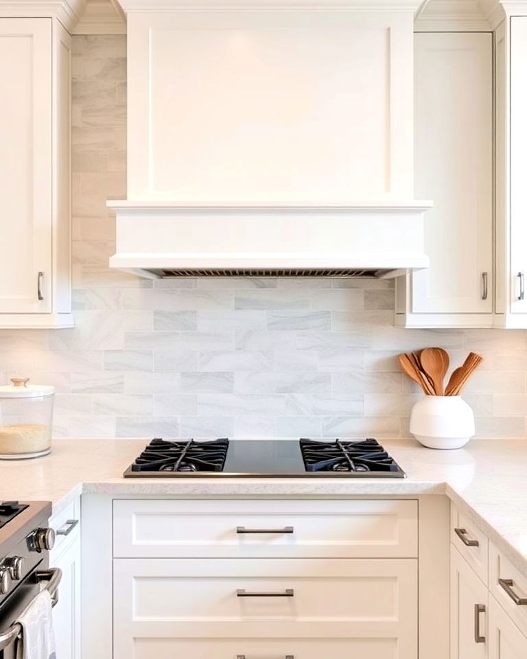 modern look large format tiles backsplash - 40 Kitchen Backsplash Ideas for White Cabinets