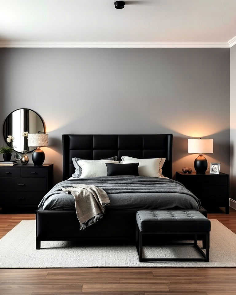 modern look matte black furniture accents - 20 Matte Black Bedroom Ideas