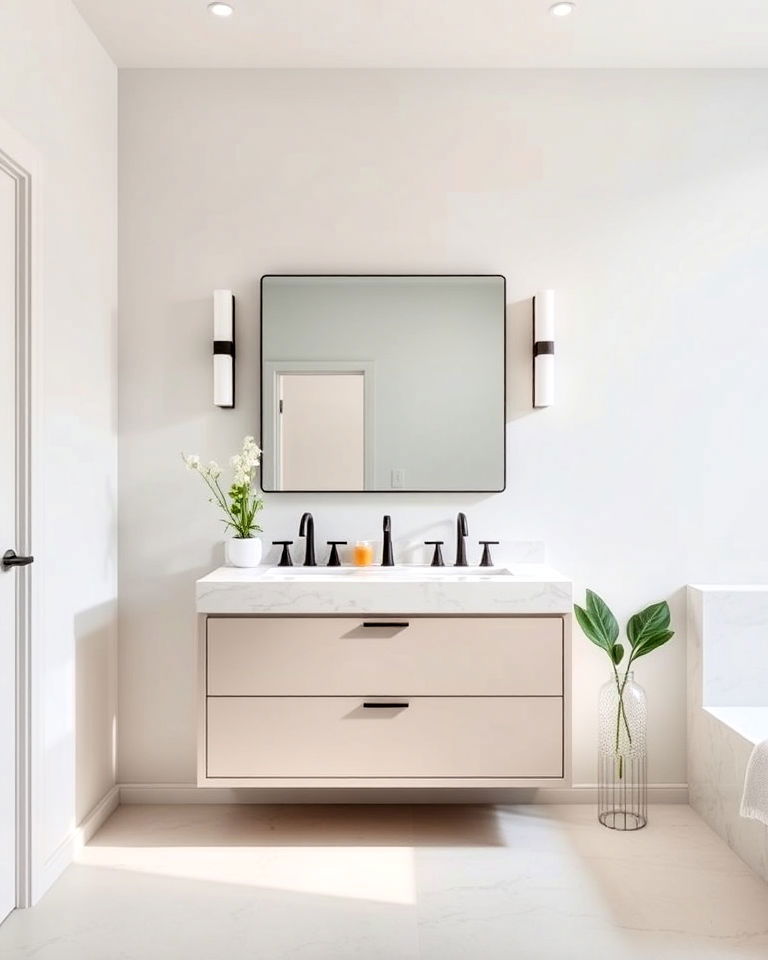 modern look minimalist vanity - 40 Primary Bathroom Ideas