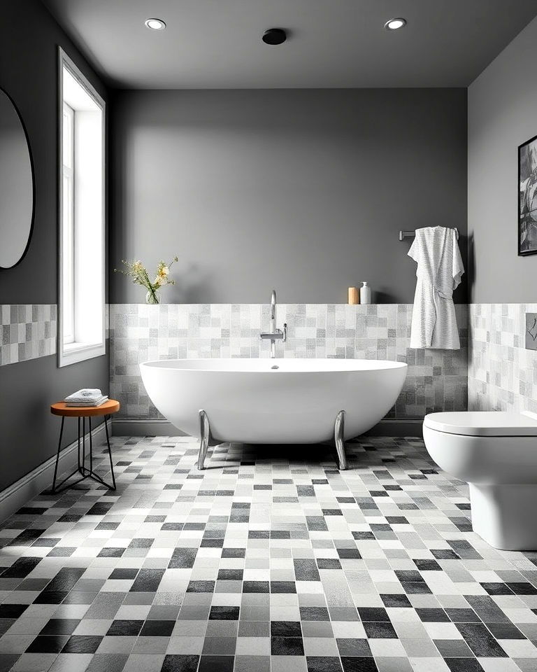 modern look monochromatic mosaic tiles flooring - 20 Bathroom Mosaic Floor Tile Ideas