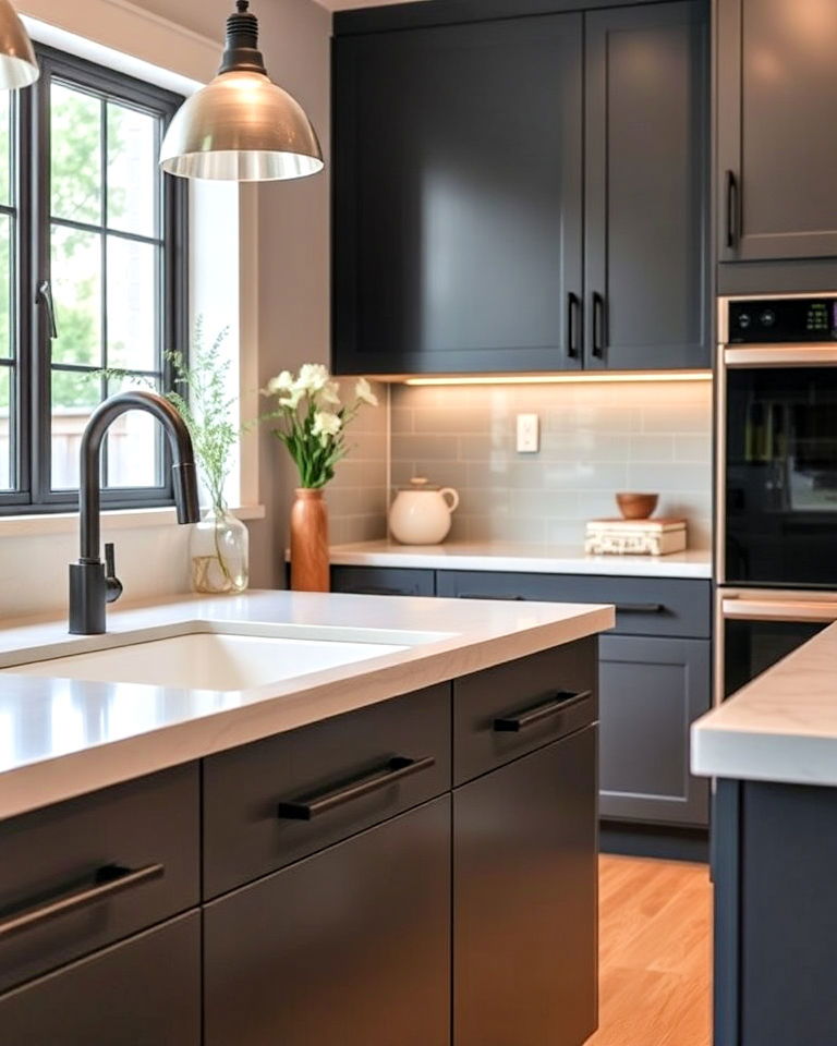 modern look sleek bar pulls - 40 Kitchen Cabinet Hardware Ideas