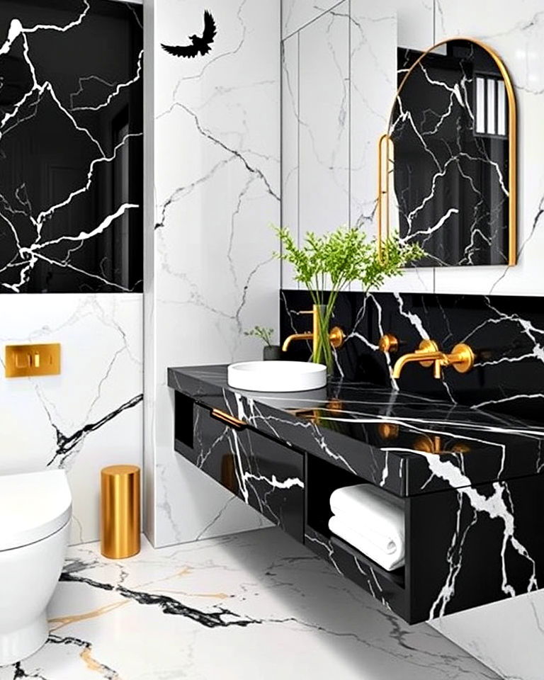modern look with black marble elegance - 20 Luxury Marble Bathroom Ideas