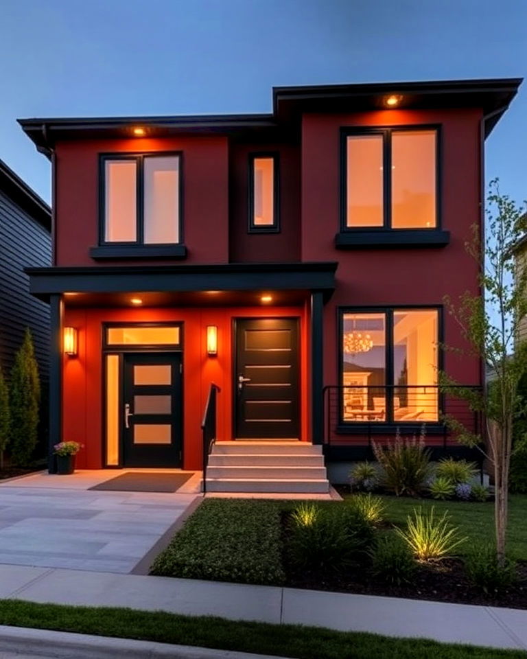 modern mahogany brown walls with matte black accents - 25 Dark Brown House Exterior Ideas