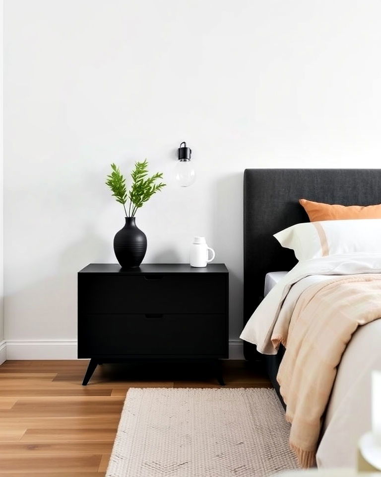 modern matte black nightstand - 20 Matte Black Bedroom Ideas