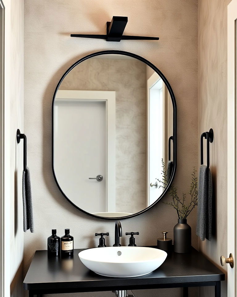 modern metal framed mirror - 20 Masculine Bathroom Ideas