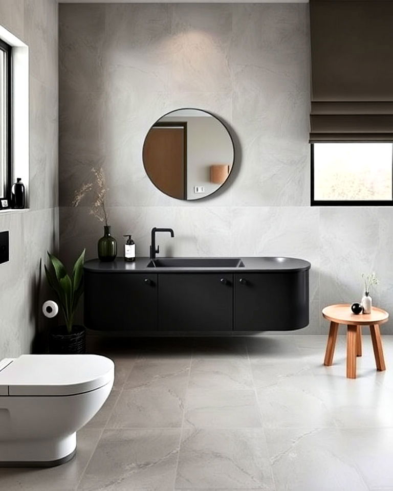 modern microcement for minimalist aesthetic - 30 Concrete Bathroom Ideas