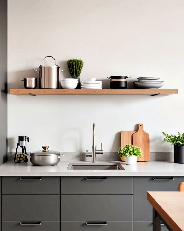 modern microcement open shelving backdrops - 20 Microcement Kitchen Ideas