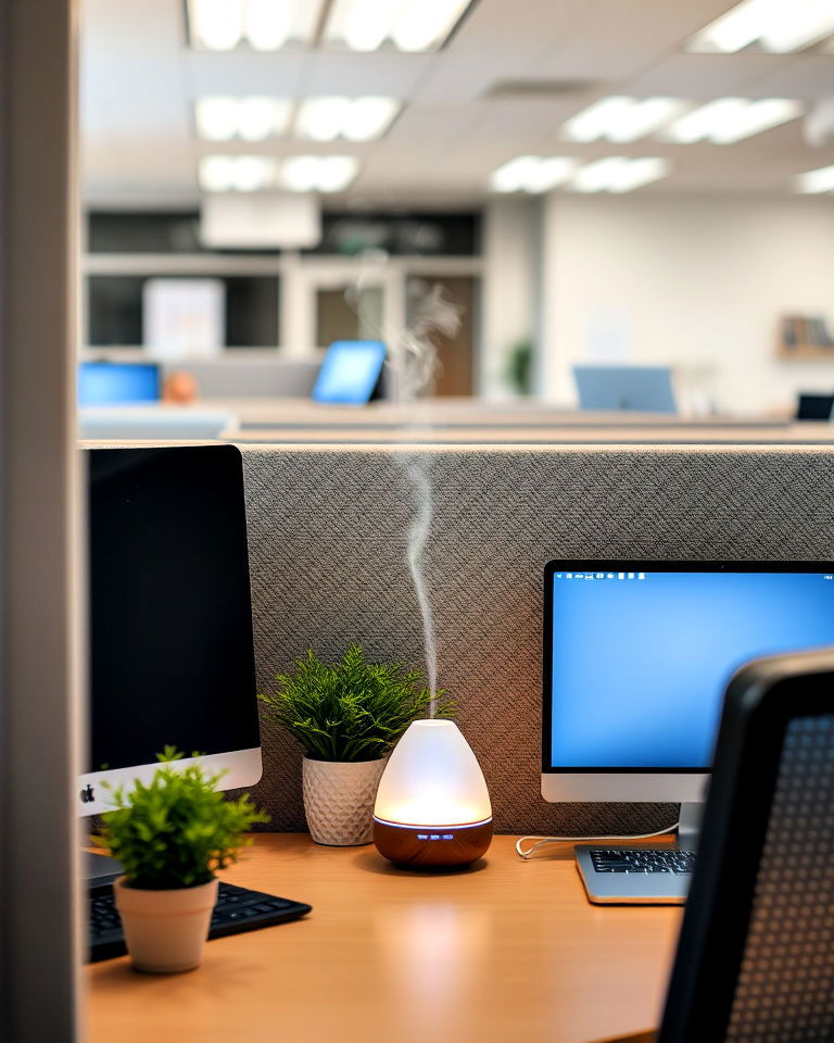 modern mini diffuser for fresh scents - 30 Cubicle Decor Ideas