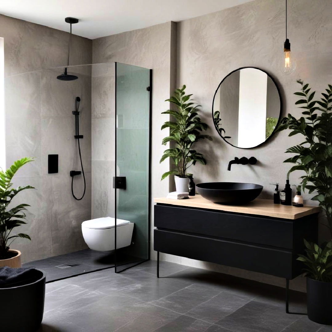 modern minimalism black and green bathroom - 15 Black and Green Bathroom Ideas