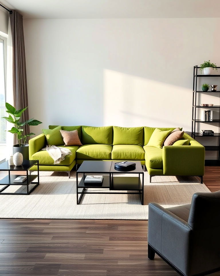 modern minimalist black and green living room - 30 Black and Green Living Room Ideas