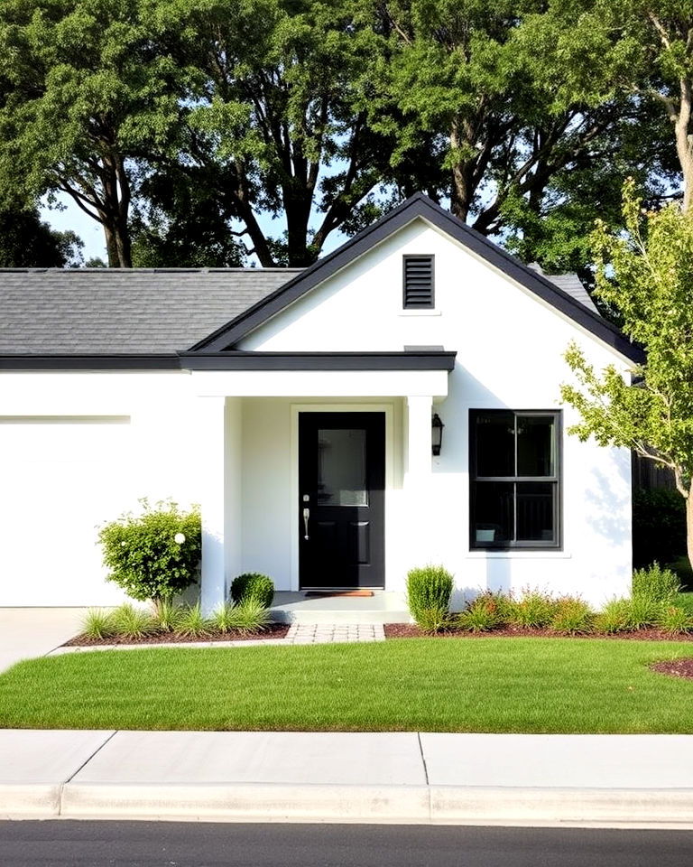 modern minimalist black and white exterior - 30 Single Story White House Black Trim