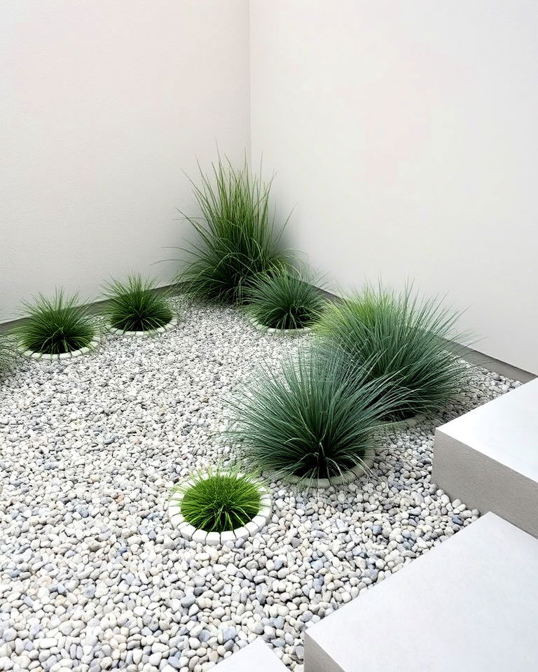 modern minimalist corner with gravel and grass - 30 Corner Landscaping Ideas