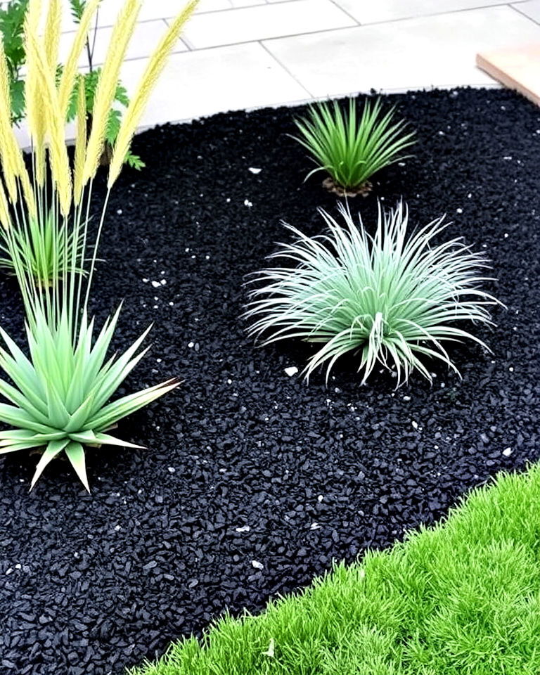 modern minimalist garden with black mulch - 25 Black Mulch Landscaping Ideas