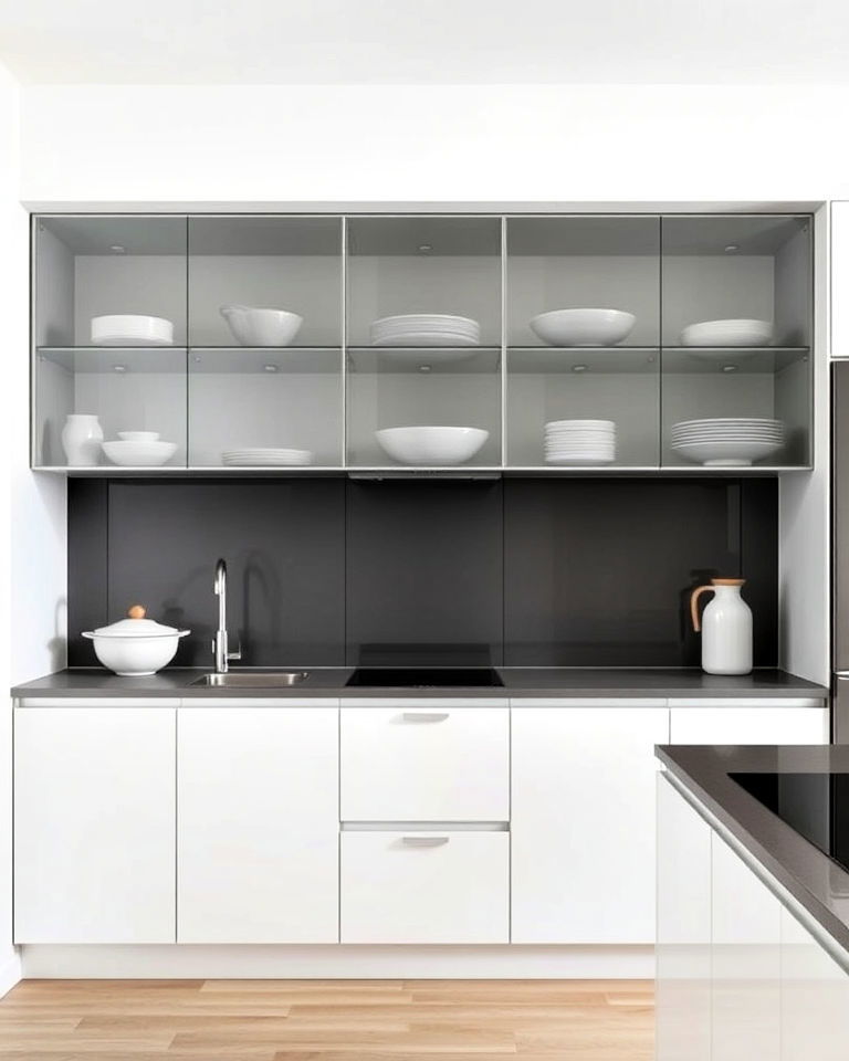 modern minimalist handle free glass cabinets - 20 Modern Style Glass Kitchen Cabinets