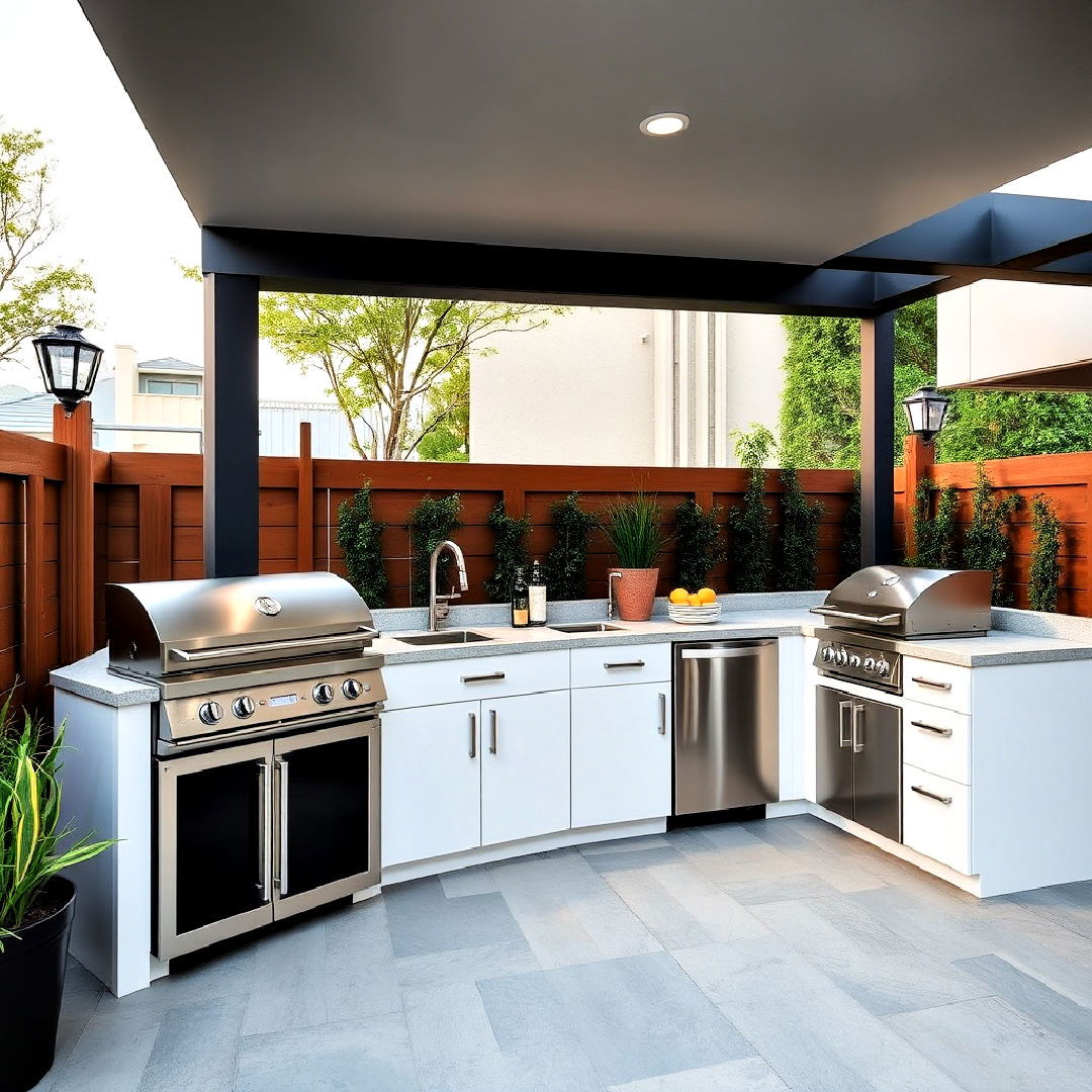 modern minimalist l shaped outdoor kitchen - 20 L Shaped Outdoor Kitchen Ideas