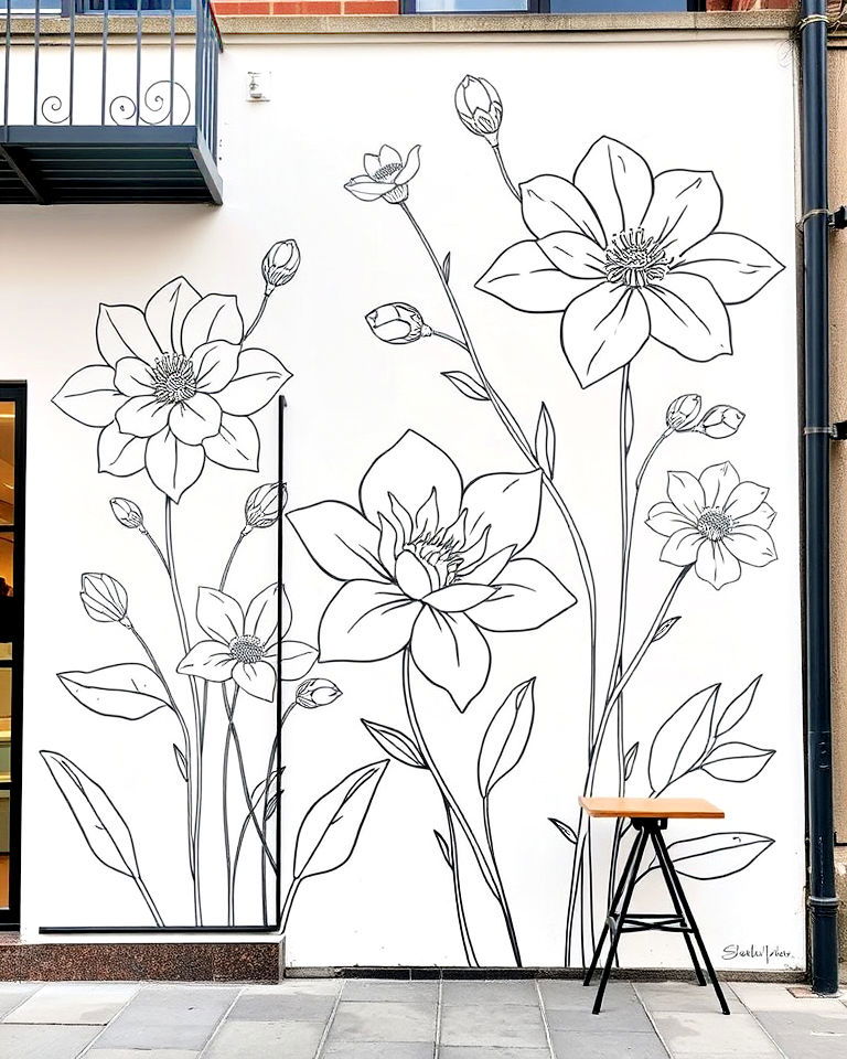 modern minimalist line art flowers - 15 Flower Murals on Buildings