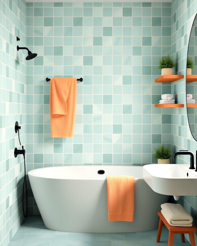 modern minimalist teal and peach bathroom - 20 Teal and Orange Color Scheme for Your Rooms