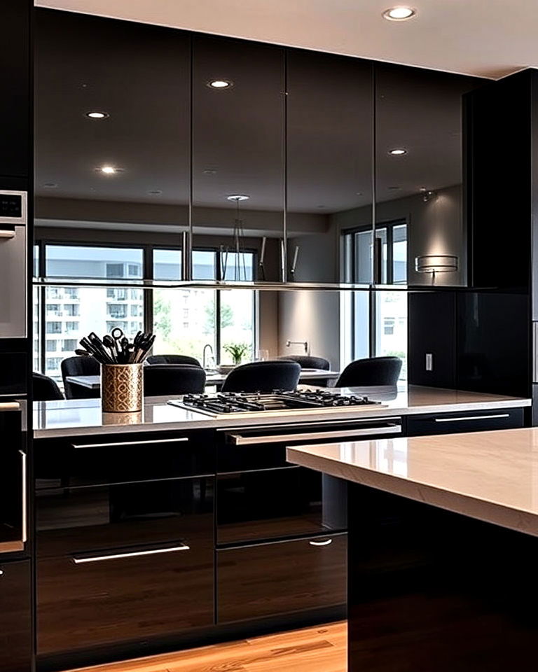 modern mirrored panels - 30 Mirrored Backsplash Kitchen Ideas