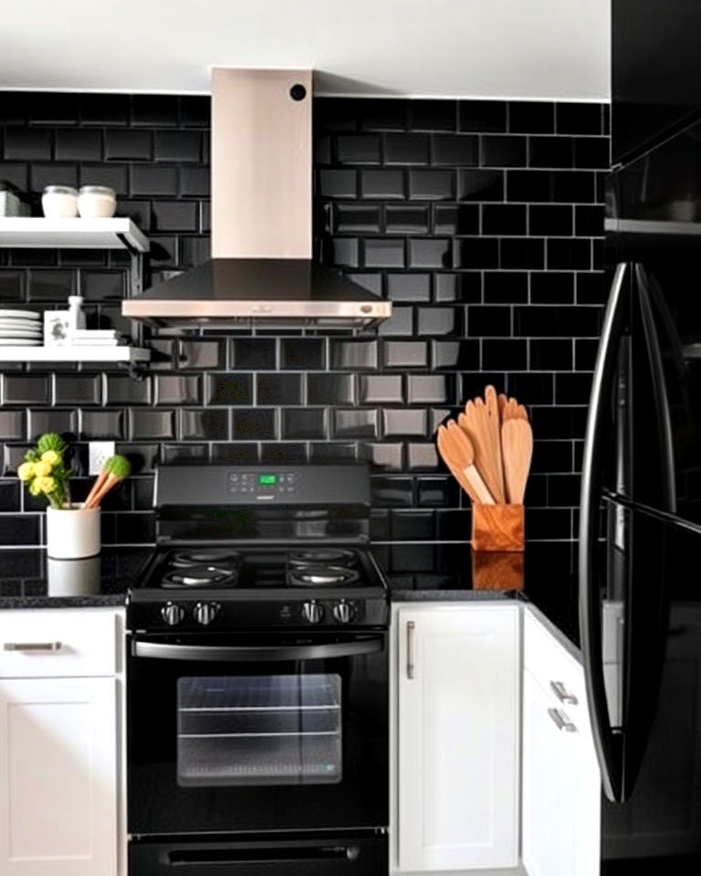 modern monochromatic black on black - 20 Small Kitchen with Black Appliances Ideas