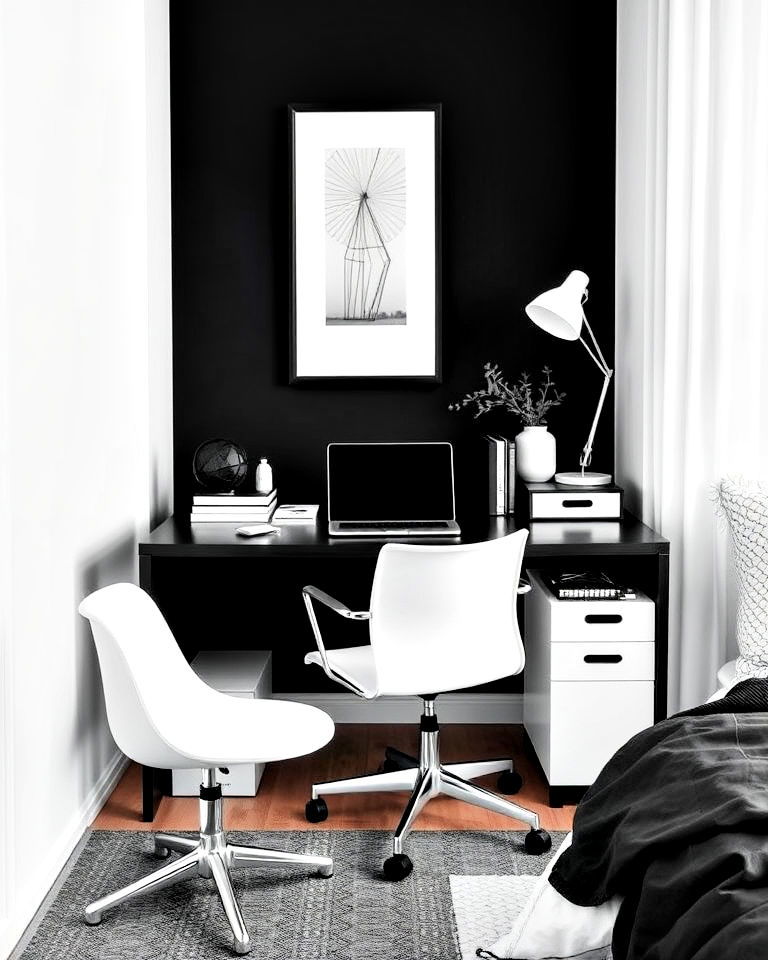 modern monochrome desk setup - 40 Bedroom Office Ideas