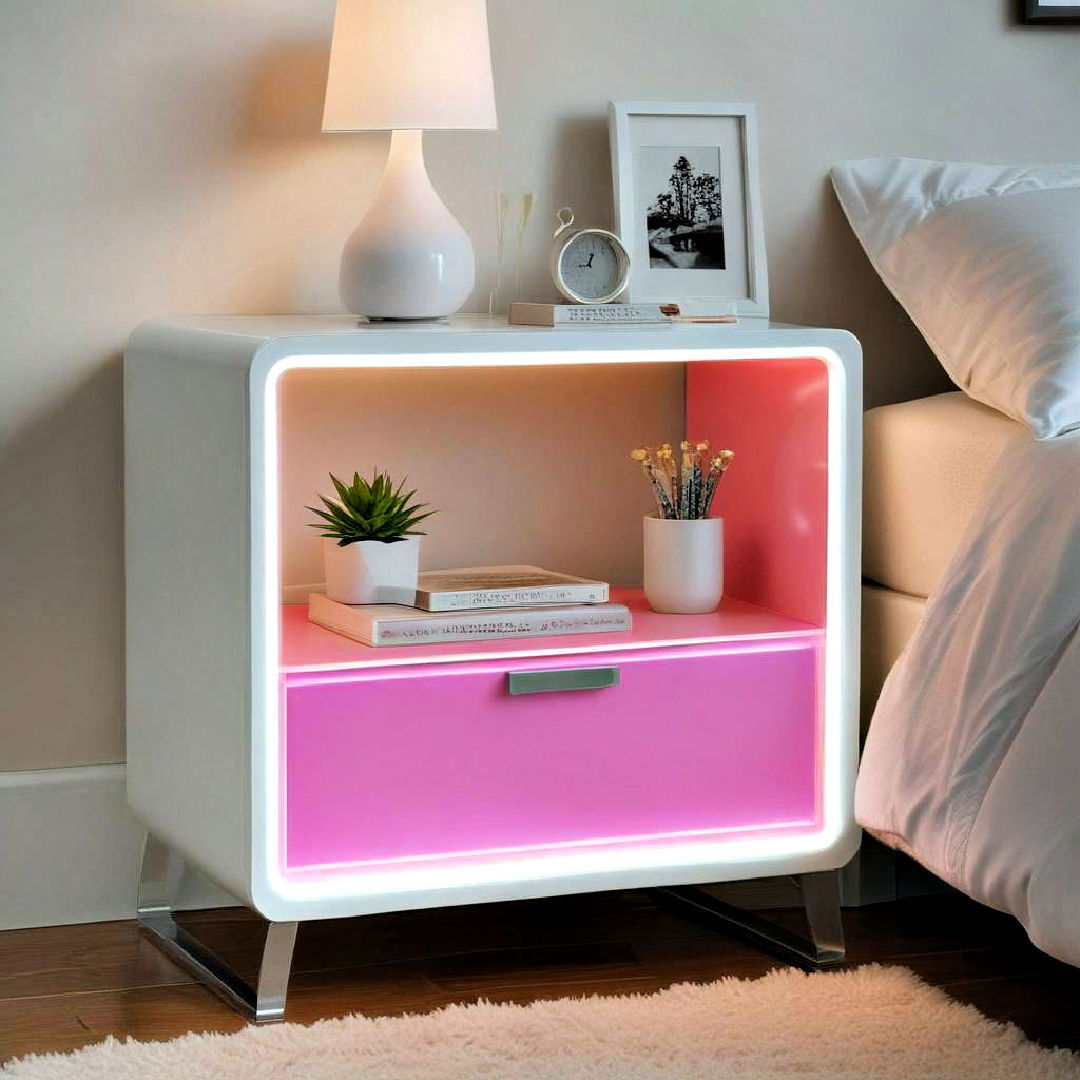 modern neon accent nightstand - 30 Neon Bedroom Ideas