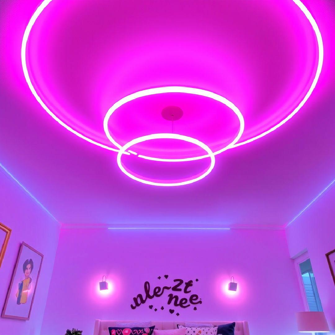 modern neon ceiling lights - 30 Neon Bedroom Ideas