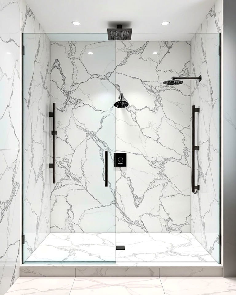 modern open marble shower - 20 Luxury Marble Bathroom Ideas