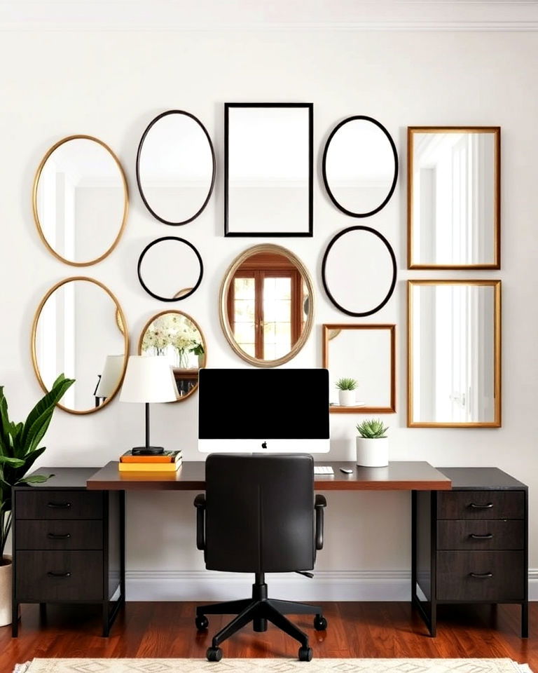 modern oval and rectangular mirror combo - 30 Mirror Gallery Wall Ideas