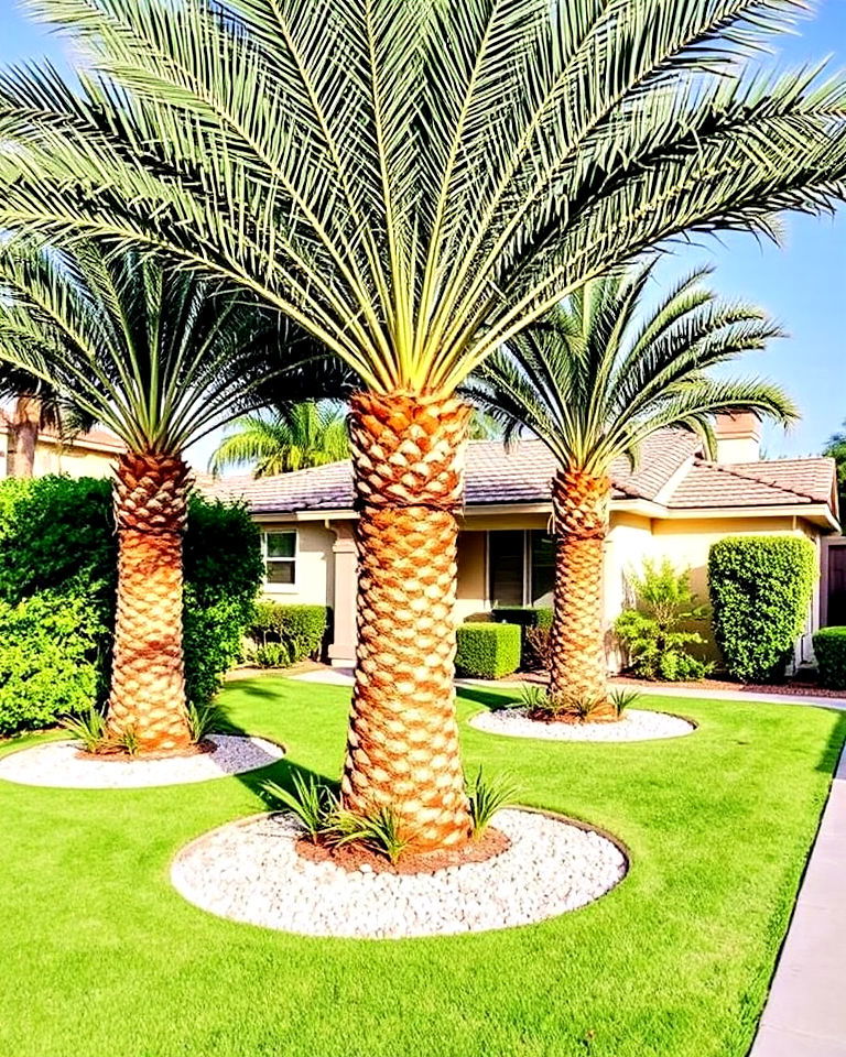 modern palms with graveled borders - 30 Front Yard Palm Tree Landscape Design Ideas