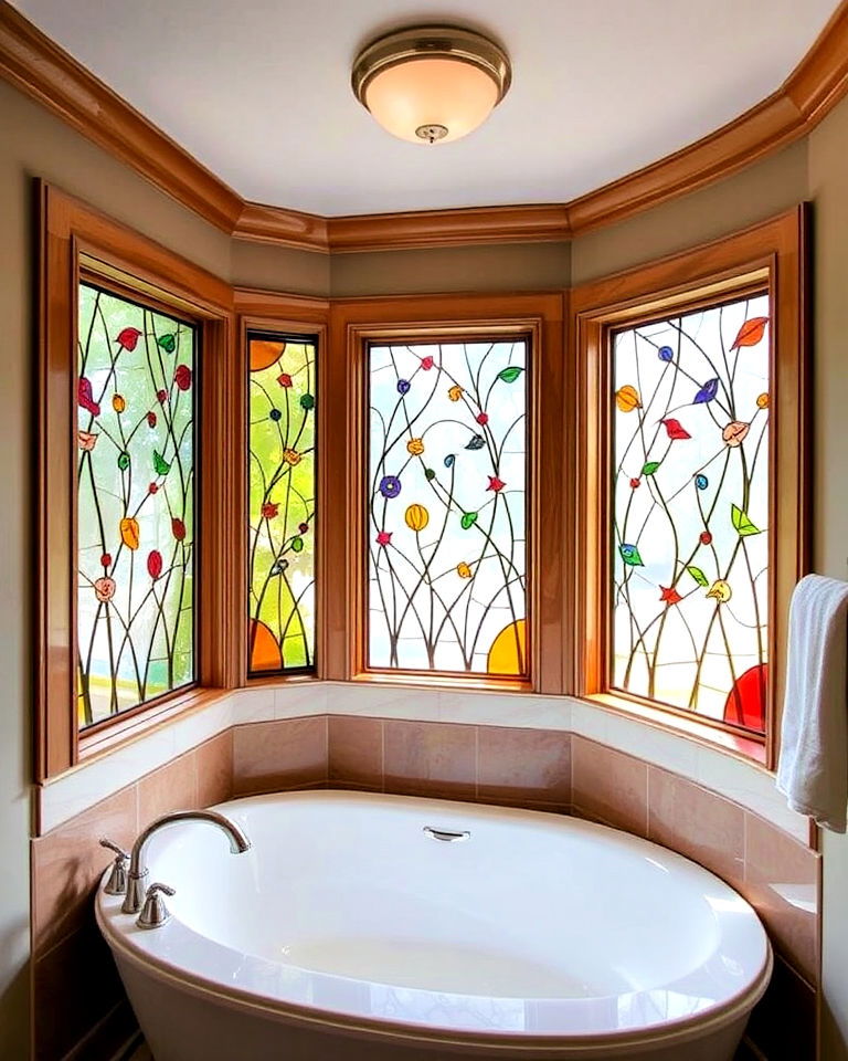 modern partial stained glass privacy panels - 20 Stained Glass Bathtub Ideas