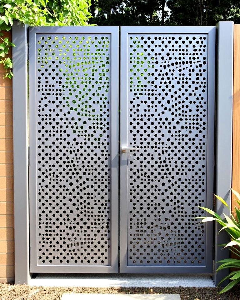 modern perforated metal gate - 25 Metal Garden Gate Ideas