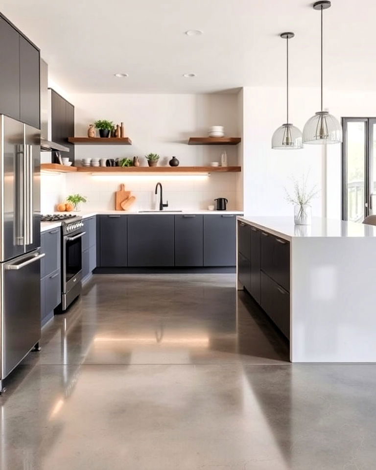 modern polished concrete floor - 25 Concrete Floor Kitchen Ideas