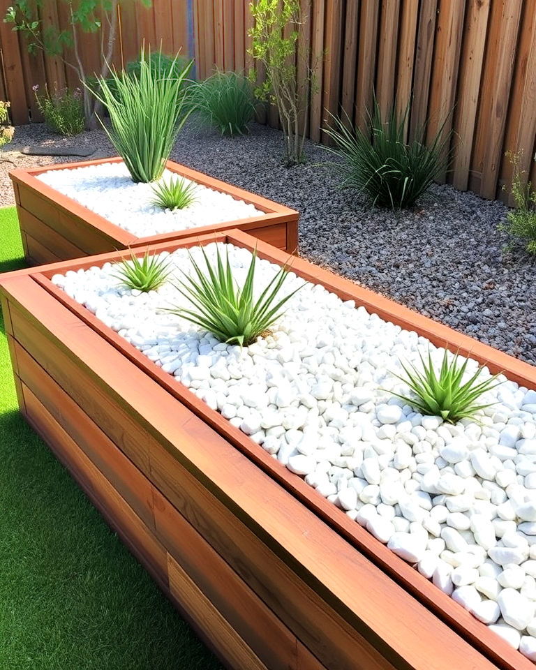 modern raised planters with white gravel - 25 White Rock Landscaping Ideas
